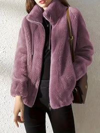 Maliza - Stylish Furry Fleece Jacket - Purple