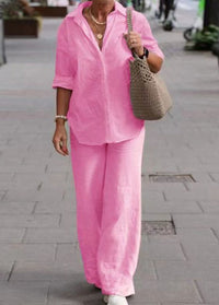 Denice™ Elegant Casual Two Piece Set | Relaxed Button-Up Top and Wide-Leg Trousers - Pink