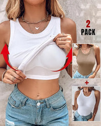 DASHA™ | Comfort Built-In Bra Tank Top (Pack of 2) - White + Khaki
