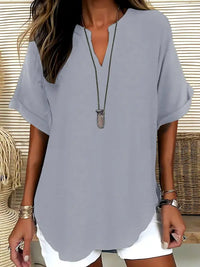 SEREIA™ - Casual Plain Short Sleeve Blouse - Gray