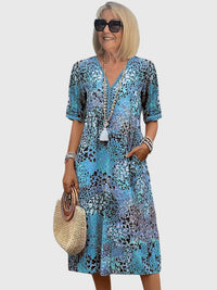Yvonna™ | Elegant Floral Midi Dress - Ocean Blue
