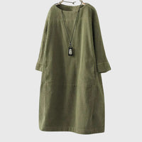 Grace | Relaxed Corduroy Midi Dress - Army Green