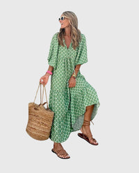 Sarah™ | Women Boho Maxi Dress - Green-White