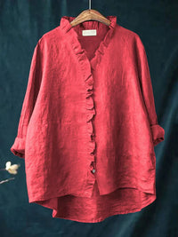 Geraldine | Ruffle Collar Shirt - Red