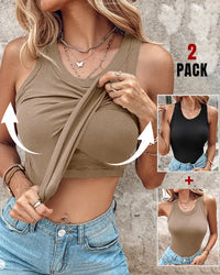 DASHA™ | Comfort Built-In Bra Tank Top (Pack of 2) - khaki + Black