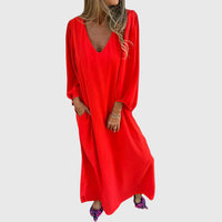 Carol™ - Long Boho Dress with Pockets - Red