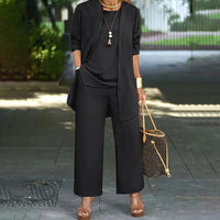 Laney™ Elegant Casual Three-Piece Set | Coordinated Top, Cardigan & Wide-Leg Trousers - Black