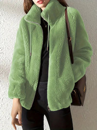 Maliza - Stylish Furry Fleece Jacket - Green