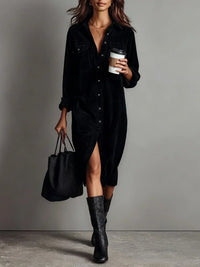 Aurovia | Women Chic Flared Hem Dress - Black