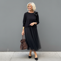 Emmie™ Elegant Two-Piece Set | Effortless Knit Layered Dress Set - Black