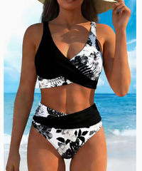 Jolina™ | Floral Contrast Split Bikini - Black