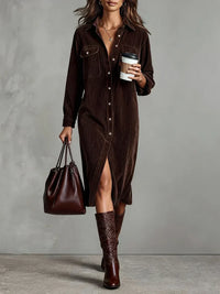 Aurovia | Women Chic Flared Hem Dress - Brown