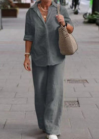 Denice™ Elegant Casual Two Piece Set | Relaxed Button-Up Top and Wide-Leg Trousers - Grey