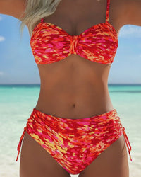 Elina™ | Abstract Print Thin Straps Bikini - Red