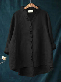 Geraldine | Ruffle Collar Shirt - Black