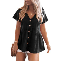 DELINA™ – Casual Cozy V-Neck Peplum Blouse - Black