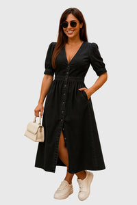 Jacqueline™ | Elegant Denim Dress - Black