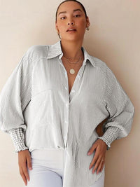 LIGAYA™ – Flowy Plus Size Casual Button-Up Top - Gray