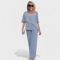 Wynonna™ Elegant Two-Piece Set | Layered Top and Wide-Leg Trousers - Blue
