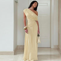 Mano™| Elegant One Shoulder Evening Bodycon Maxi Dress - Apricot
