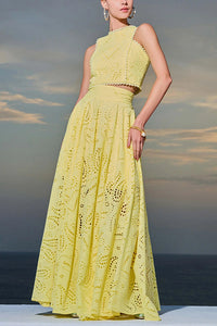 Larissa™ Embroidered Top & High-Waist Maxi Skirt Set | Elegant Two Piece Outfit - Yellow