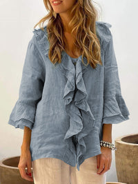 NADINE™ | Women Chic Bell Sleeve Ruffle Top - Blue
