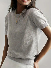 CIELA™ – Lightweight Short Sleeve Crewneck Pullover Top - Light Gray