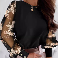 ELISE™ - Glamorous Mesh Sleeve Top - Golden Bloom