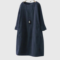 Grace | Relaxed Corduroy Midi Dress - Dark Blue
