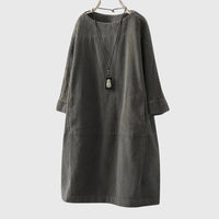 Grace | Relaxed Corduroy Midi Dress - Grey