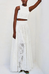 Larissa™ Embroidered Top & High-Waist Maxi Skirt Set | Elegant Two Piece Outfit - White