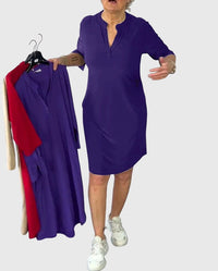 Katherine | Solid V-Neck Dress - Purple