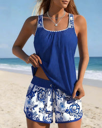 Marie™ | Printed Tankini Top and Shorts Two-Piece - Blue
