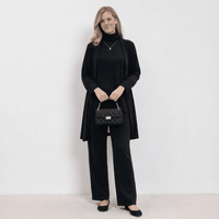 Barbara Cardigan Knit Top & Trousers Set | Refined Three-Piece Knit Co-Ord - Black