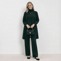Barbara Cardigan Knit Top & Trousers Set | Refined Three-Piece Knit Co-Ord - Green