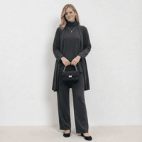 Barbara Cardigan Knit Top & Trousers Set | Refined Three-Piece Knit Co-Ord - Dark Grey