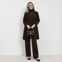 Barbara Cardigan Knit Top & Trousers Set | Refined Three-Piece Knit Co-Ord - Dark Brown