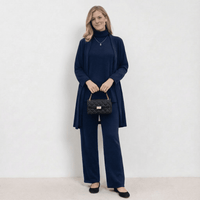 Barbara Cardigan Knit Top & Trousers Set | Refined Three-Piece Knit Co-Ord - Blue