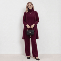 Barbara Cardigan Knit Top & Trousers Set | Refined Three-Piece Knit Co-Ord - Burgundy