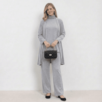 Barbara Cardigan Knit Top & Trousers Set | Refined Three-Piece Knit Co-Ord - Light Grey
