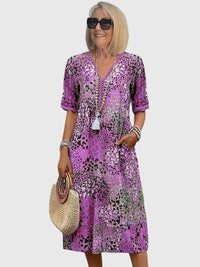 Yvonna™ | Elegant Floral Midi Dress - Lavender Purple
