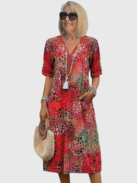 Yvonna™ | Elegant Floral Midi Dress - Scarlet Red