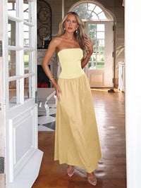Inah™| Effortless Sleeveless Tube Dress for Casual Party Wear - Yellow