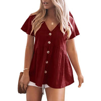 DELINA™ – Casual Cozy V-Neck Peplum Blouse - Red