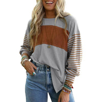 PERPETUA™ - Casual Long-Sleeve Oversized Crew Neck Top - Gray