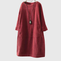 Grace | Relaxed Corduroy Midi Dress - Red