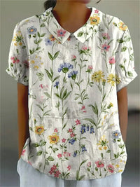 MARLENE™ | Women Vintage Print Shirt - White with Flowers
