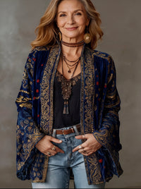 Amara | Boho Kimono Jacket - Midnight Blue