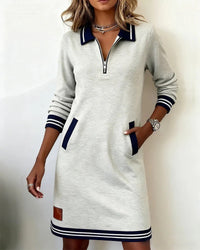 Chic Long Sleeve Cotton Dress - Gray