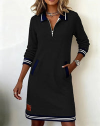 Chic Long Sleeve Cotton Dress - Black